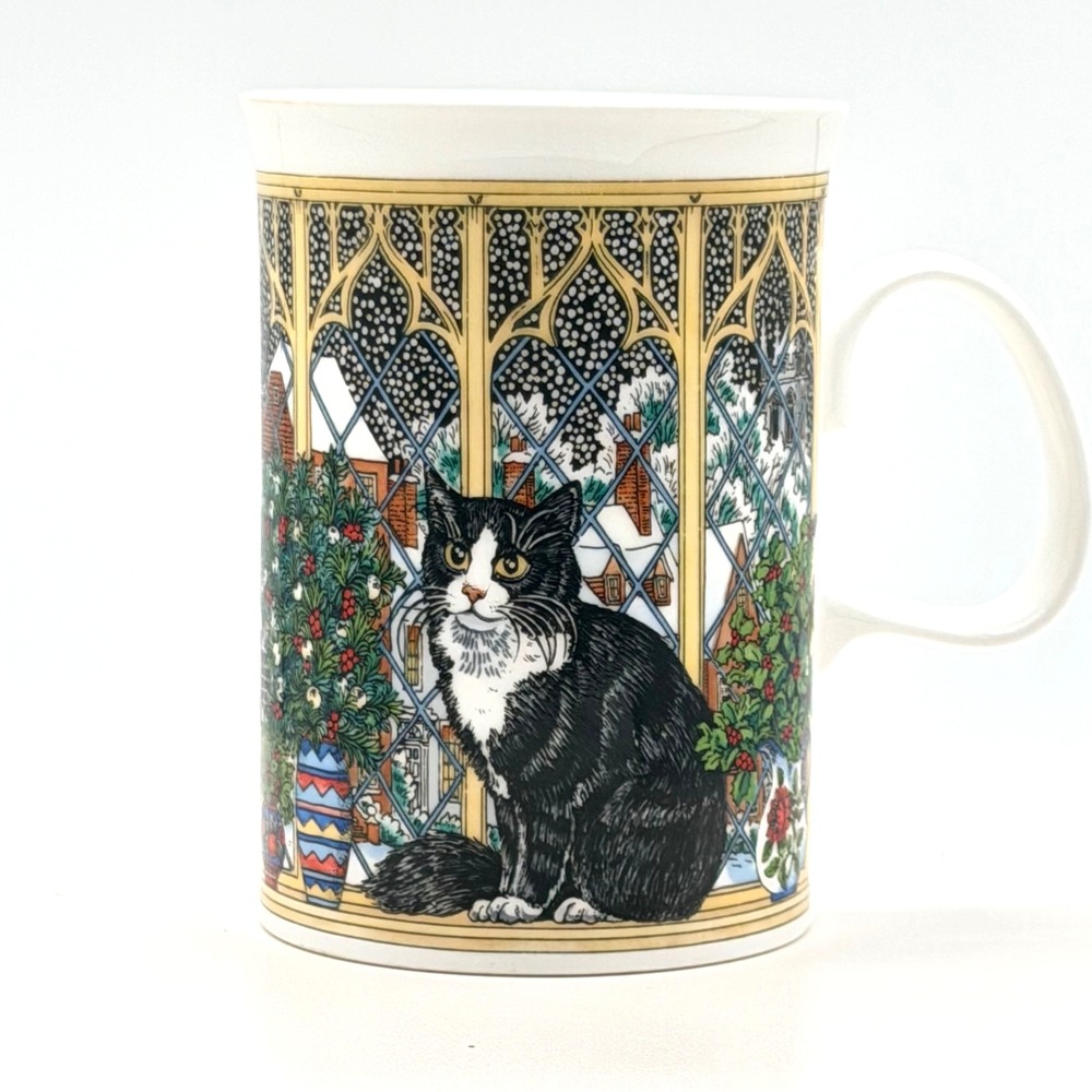 Vintage 1990 Dunoon Christmas Cats‎ Mug Sue Scullard Bone China England Snow Cup
